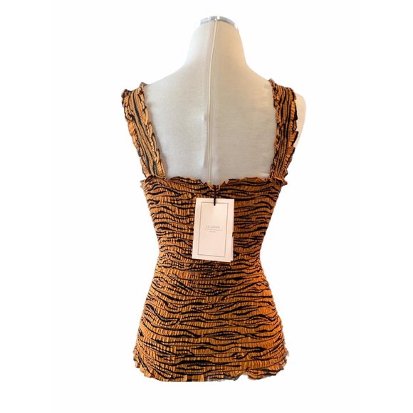 La Ligne Vera Cognac Tiger Smocked Tank Top - Picture 6 of 11